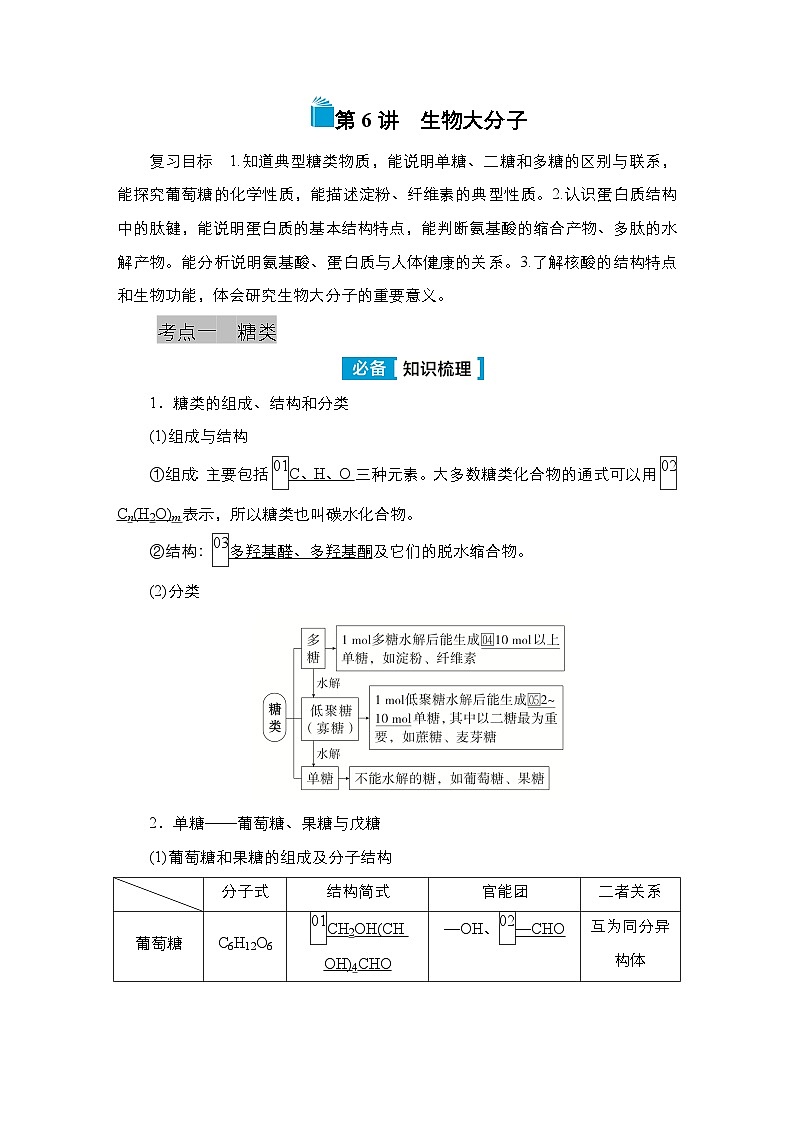第十一单元 第六讲 生物大分子-2025年高考化学一轮复习方案课件01