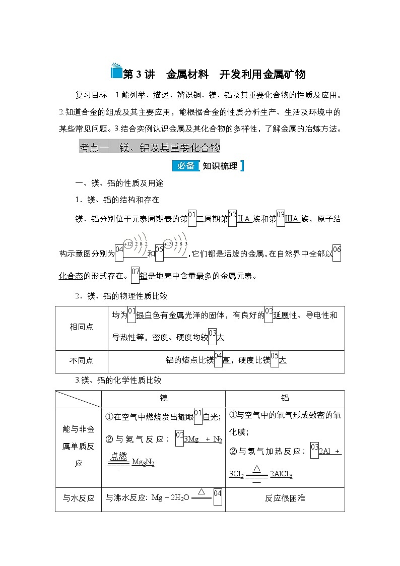 第三单元 第三讲 金属材料 开发利用金属矿物-2025年高考化学一轮复习方案课件01