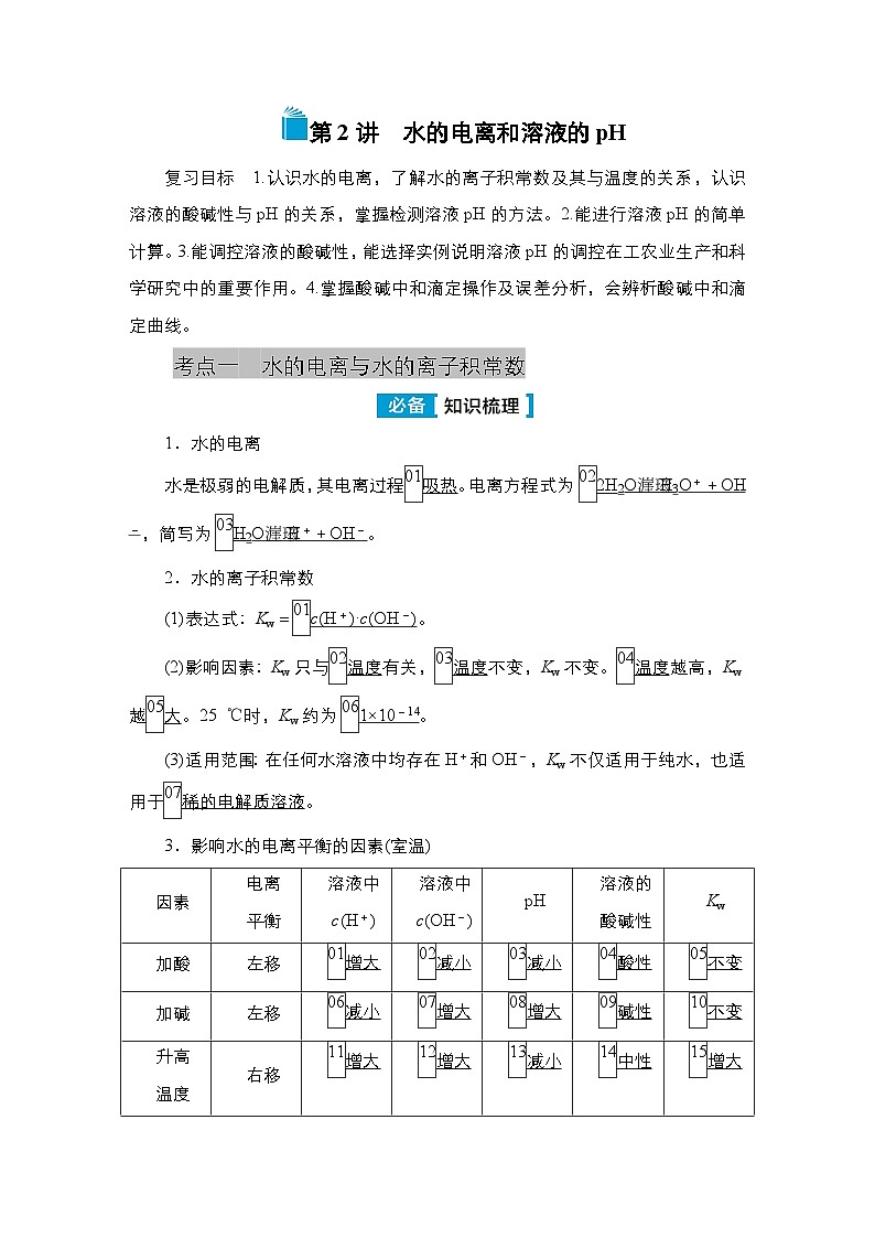 第七单元 第二讲 水的电离和溶液的pH-2025年高考化学一轮复习方案课件01