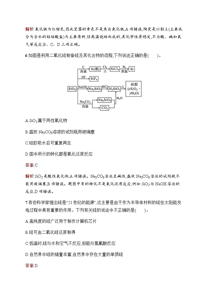 人教版高考化学一轮复习考点练14无机非金属材料含答案第3页