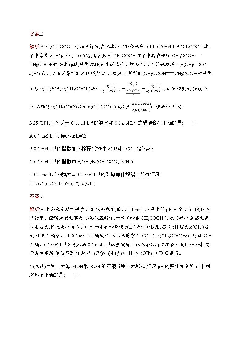 人教版高考化学一轮复习考点练21电离平衡含答案第2页