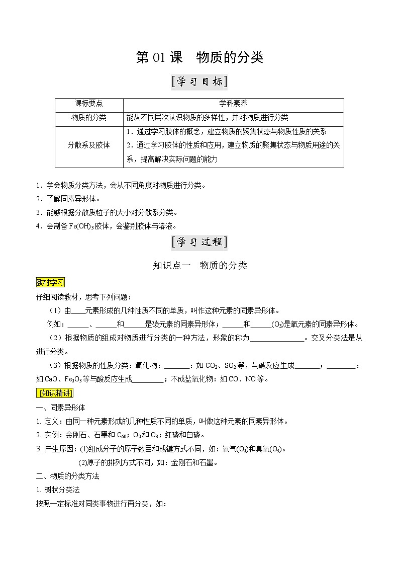 第01课 物质的分类（讲义）-2024年新高一化学暑假学习提升计划01