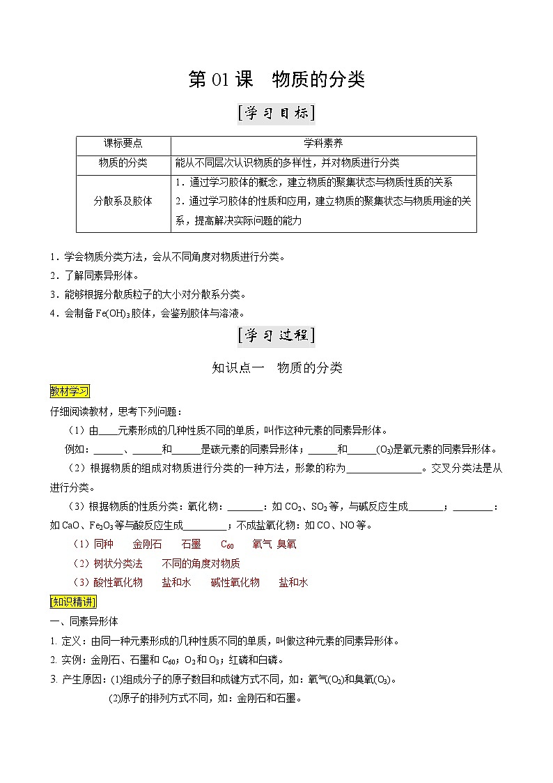 第01课 物质的分类（讲义）-2024年新高一化学暑假学习提升计划01