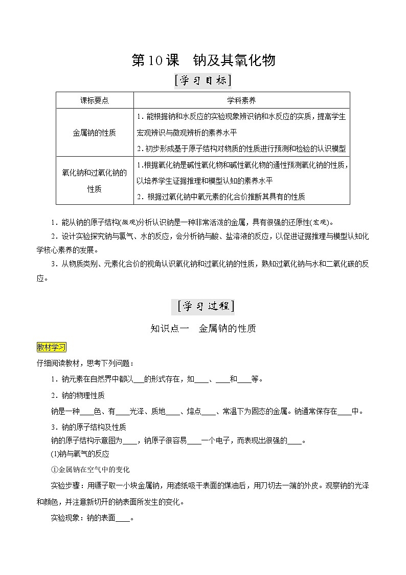 第10课 钠及其氧化物（原卷版）第1页