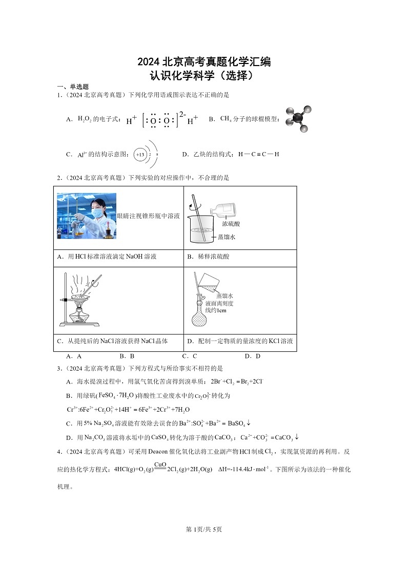 [化学]2024北京高考真题化学分类汇编：认识化学科学(选择)第1页