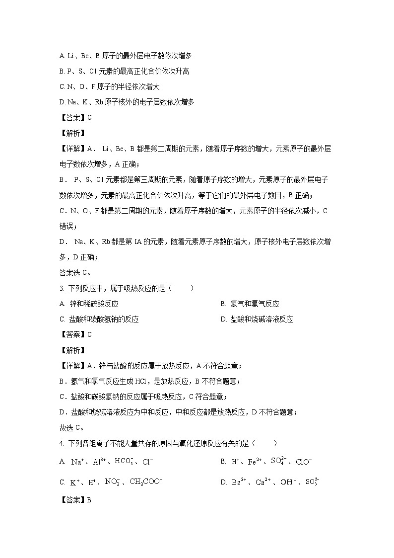[化学][期中]北京市京郊绿色联盟2023-2024学年高一下学期四校期中联考试题(解析版)02
