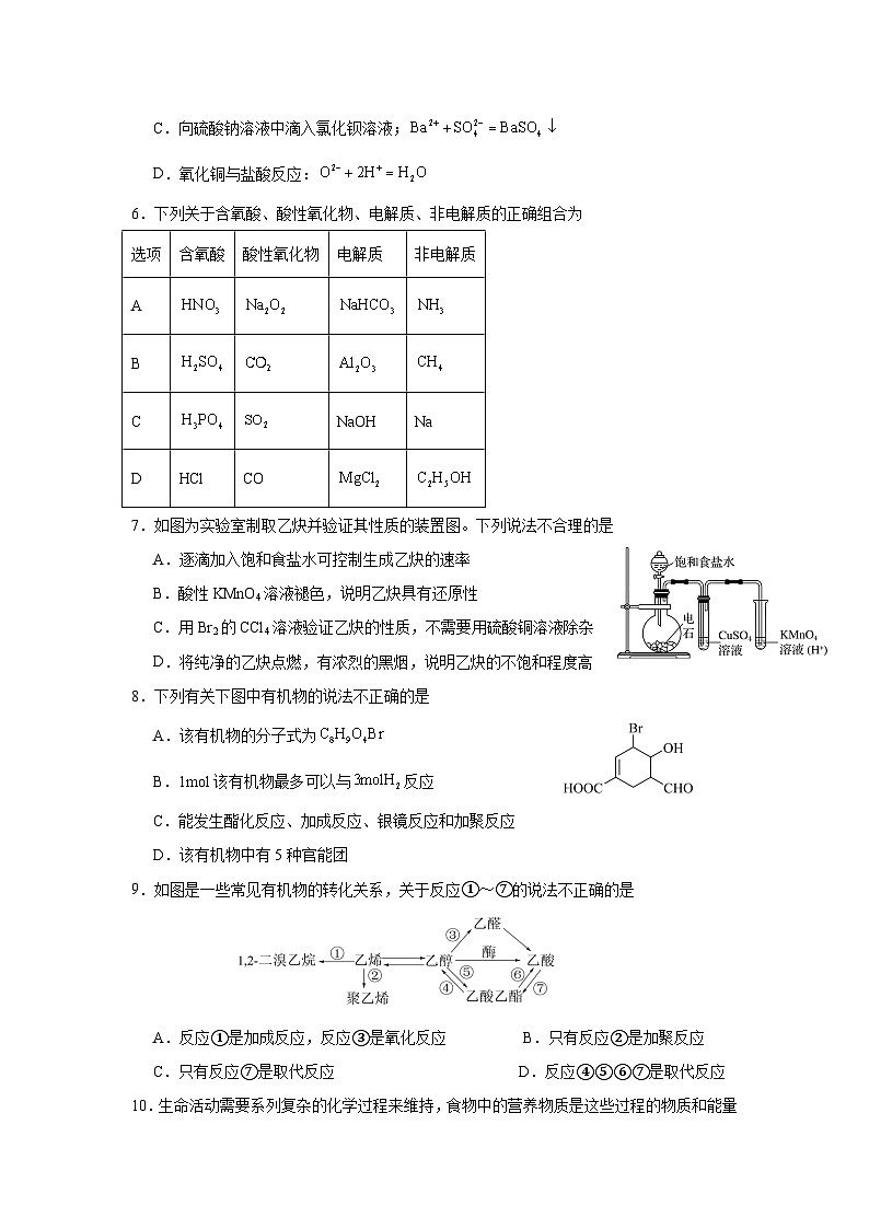 河北省廊坊卓越艺术职业中学高中部2023-2024学年高二下学期期末考试化学试题（含解析）02