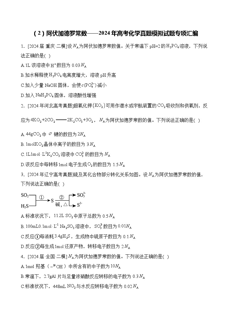 （2）阿伏加德罗常数——2024年高考化学真题模拟试题专项汇编（含解析）第1页