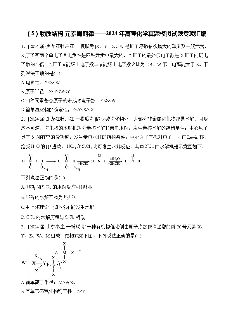 （5）物质结构 元素周期律——2024年高考化学真题模拟试题专项汇编（含解析）第1页