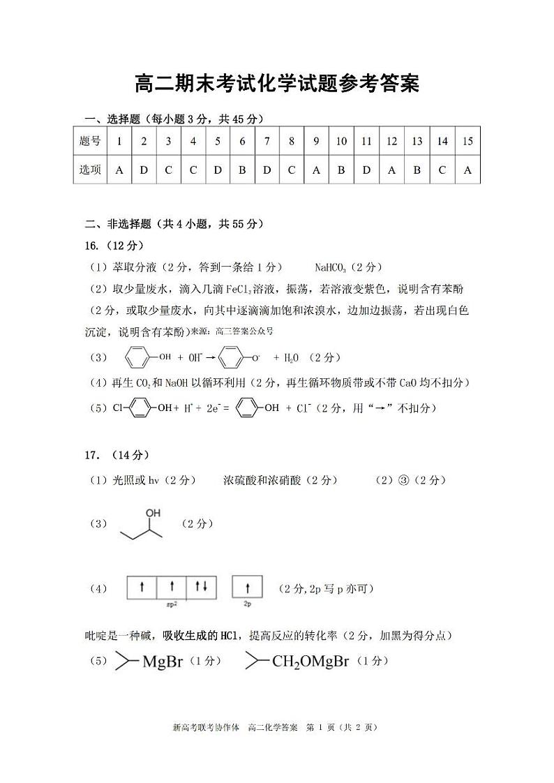 湖北省2023-2024学年高二下学期期末考试化学试题01
