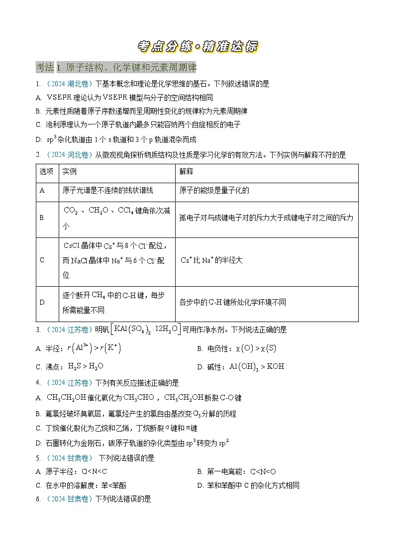 专题05 物质结构与性质 元素周期律-【真题汇编】三年（2022-2024）高考化学真题分类汇编（全国通用）（原卷版）第2页