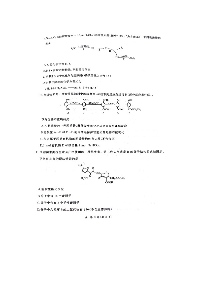 河北省石家庄市赵县中学、高邑一中2023-2024学年高二下学期7月期末考试化学试题03