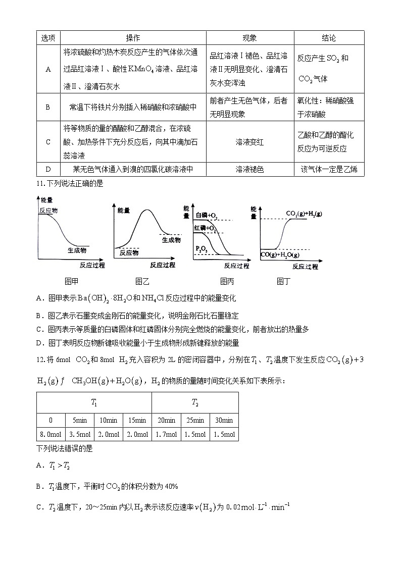 2024怀化高一下学期期末考试化学试题含答案03