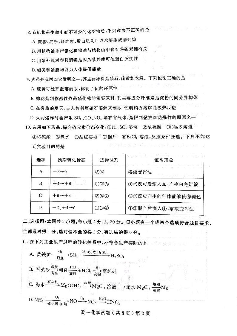 山东省聊城市2023-2024学年高一下学期7月期末教学质量抽测化学试题03