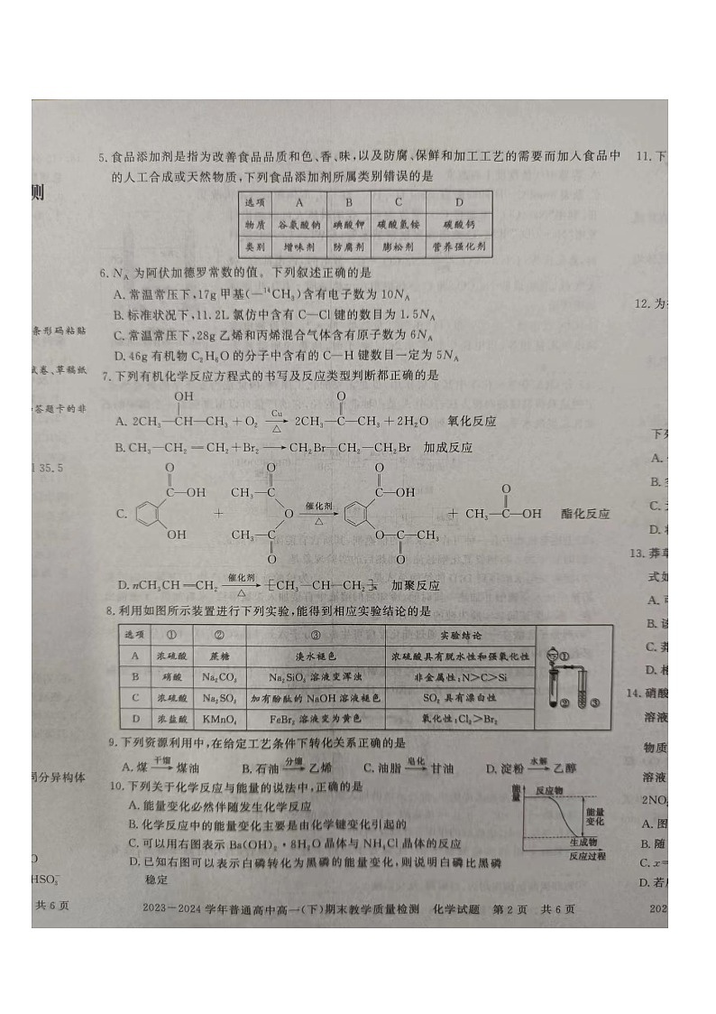 河南省信阳市2023-2024学年高一下学期7月期末考试化学试题02