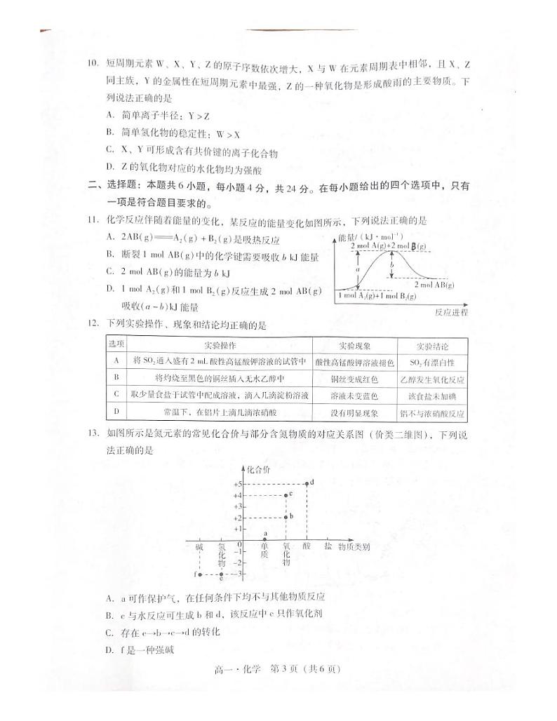 汕尾市2024年第二学期高一期末联考化学试题+答案03