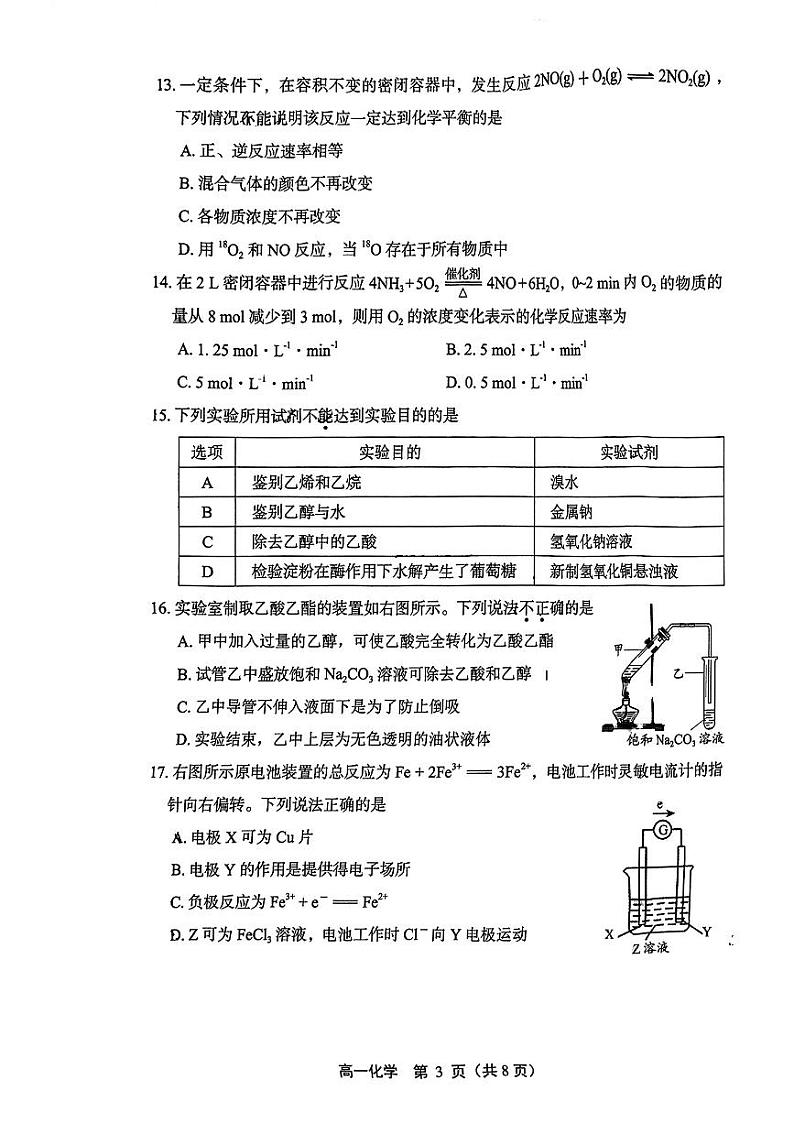 +北京市丰台区2023-2024学年高一下学期期末考试化学试卷03