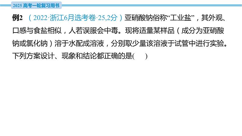 热点题型探究20 表格型实验设计的评价与分析  课件—2025届高考化学大一轮复习07