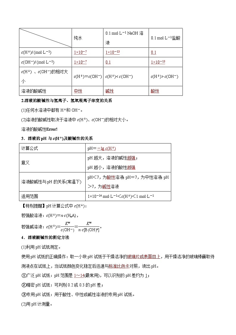 第16讲 溶液的酸碱性与pH（原卷版）【暑假弯道超车】2024年新高二化学暑假讲义+习题（人教版2019选择性必修1）第2页