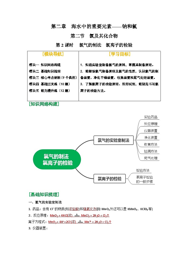 第08讲 氯气的制法 氯离子的检验-【暑假学与练】2024年新高一化学暑假精品讲义+分层练习（人教版2019必修第一册）（含答案）01