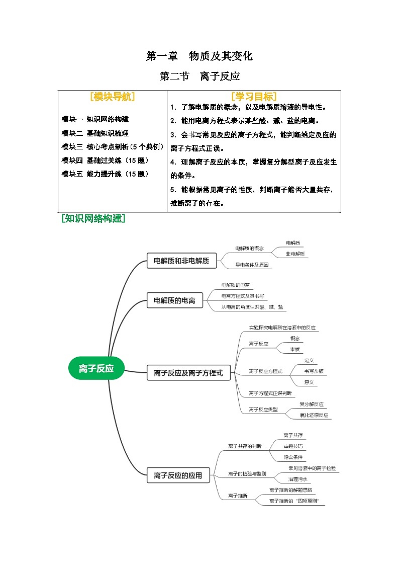 第02讲 离子反应-【暑假学与练】2024年新高一化学暑假精品讲义+分层练习（人教版2019必修第一册）（含答案）01