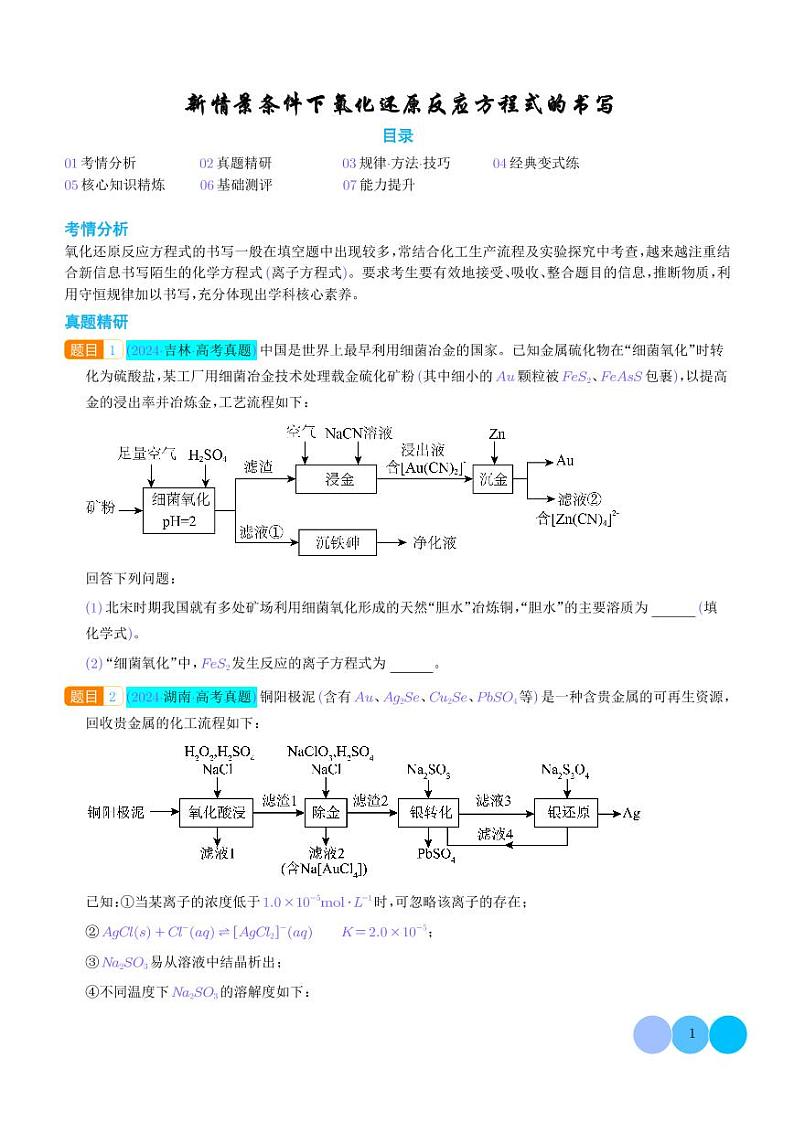 微专题 新情景条件下氧化还原反应方程式的书写（学生版）第1页
