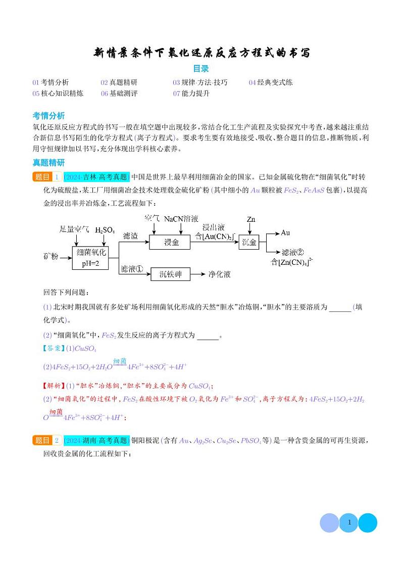 微专题 新情景条件下氧化还原反应方程式的书写（解析版）1第1页