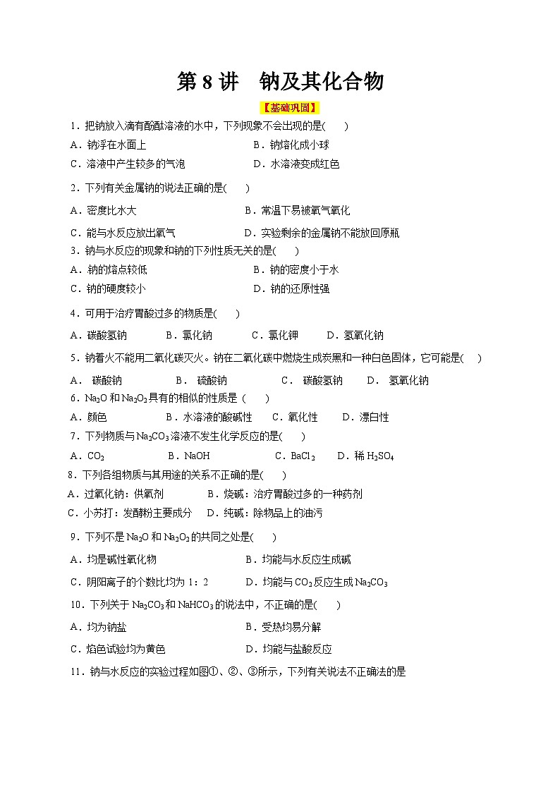 第8讲  钠及其化合物（巩固练习）（原卷版）第1页