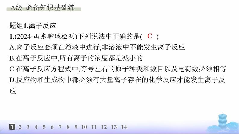 人教版高中化学必修第一册第1章物质及其变化分层作业4离子反应课件第2页