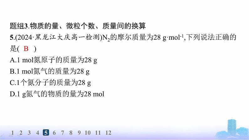 人教版高中化学必修第一册第2章海水中的重要元素——钠和氯分层作业12物质的量、摩尔质量课件第8页