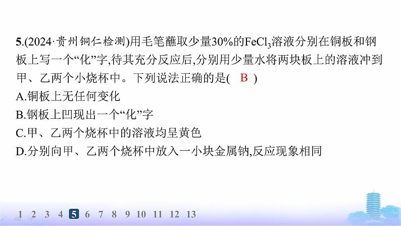 人教版高中化学必修第一册第3章铁金属材料分层作业16铁盐和亚铁盐课件第8页