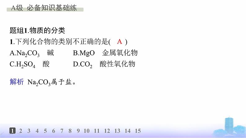 人教版高中化学必修第一册第1章物质及其变化分层作业1物质的分类课件第2页