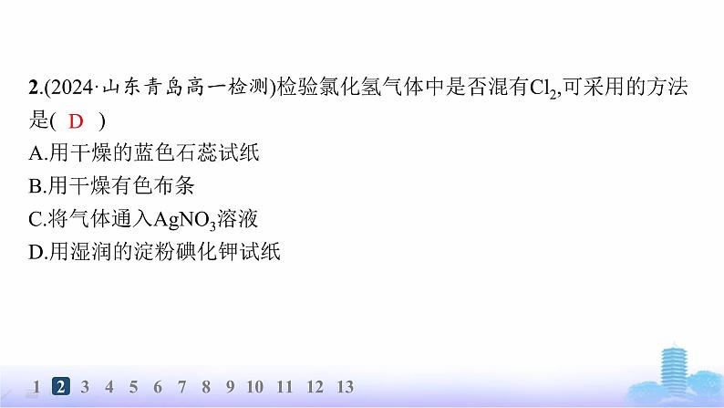 人教版高中化学必修第一册第2章海水中的重要元素——钠和氯分层作业10氯气的性质课件第3页