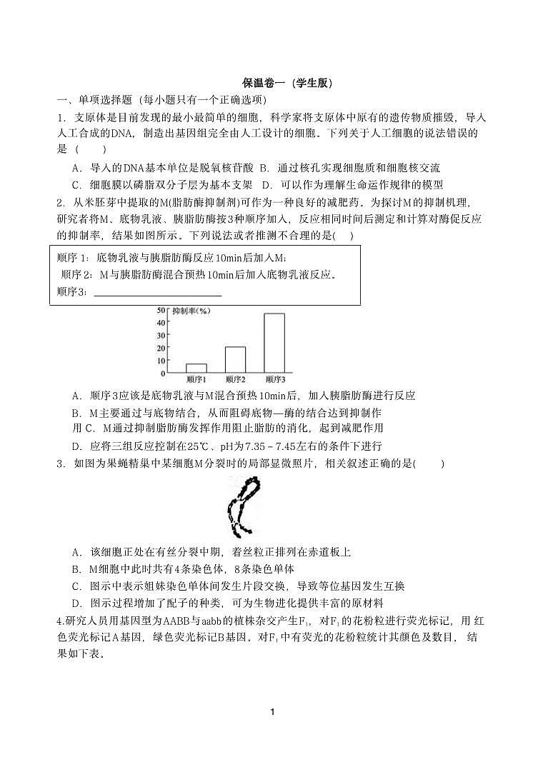 生物-【Top5强校】湖南省长郡中学2024届高三下学期6月保温测试试题和答案第1页