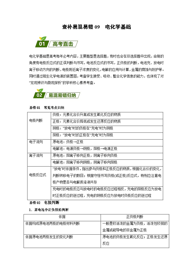 09 电化学基础-【暑假培优】（含答案）2025届高二化学暑假培优专练01