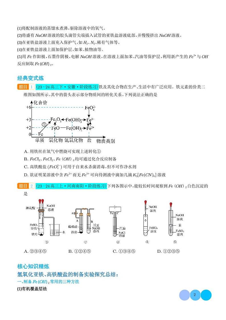 微专题  探究氢氧化亚铁、高铁酸盐的性质与制备（学生版）第2页