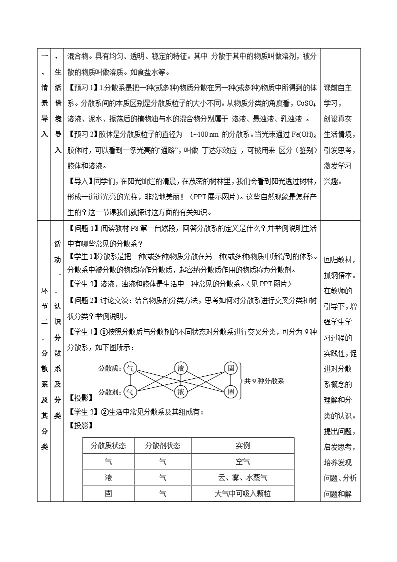 人教版（2019）高中化学必修一1.1.2《分散系和胶体》教案03