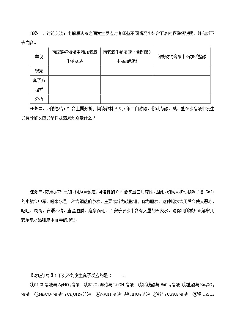 人教版（2019）高中化学必修一1.2.2《离子反应及离子方程式》导学案（原卷版）03