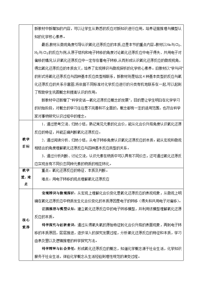 人教版（2019）高中化学必修一1.3.1《氧化还原反应》教案02