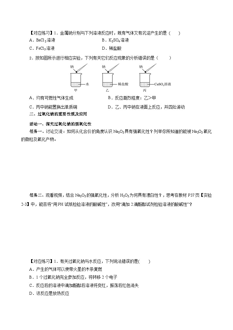 人教版（2019）高中化学必修一专题1《钠及钠的氧化物拓展》导学案（原卷版）03