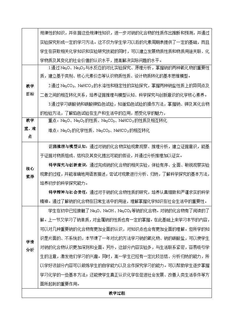 人教版（2019）高中化学必修一2.1.2《钠的几种化合物——焰色试验》教案02