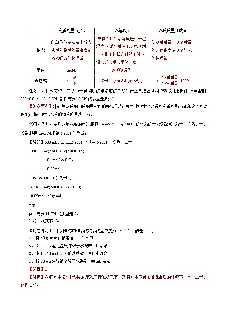人教版（2019）高中化学必修一2.3.3《物质的量浓度》导学案（解析版）03