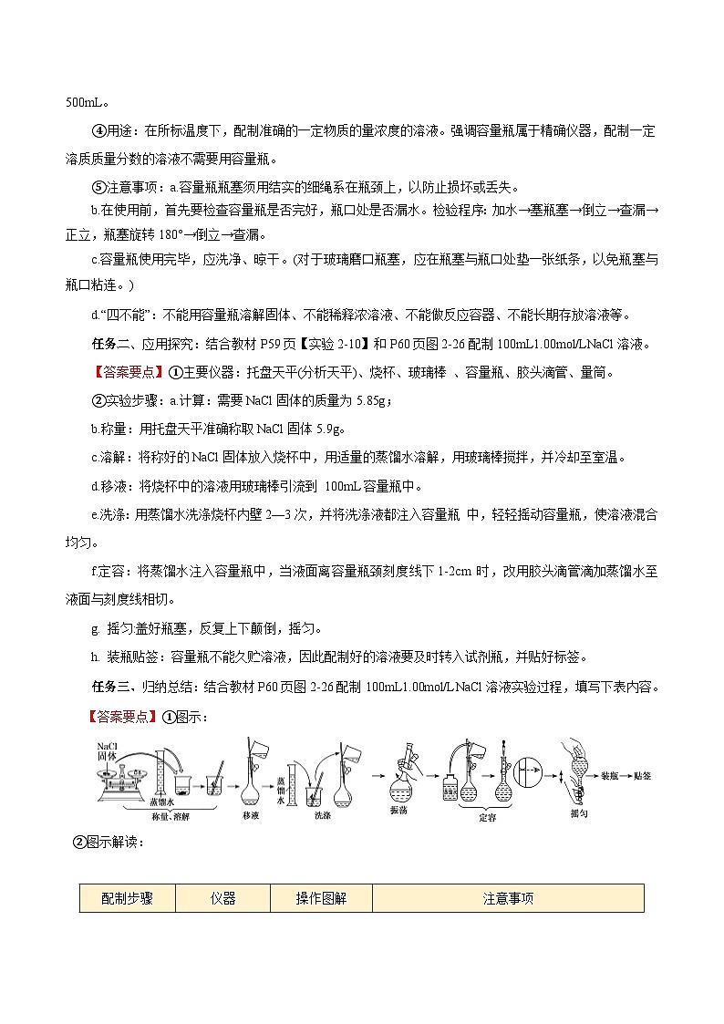 人教版（2019）高中化学必修一2.3.4《配制一定物质的量浓度的溶液》导学案（解析版）02