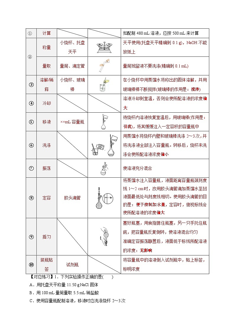人教版（2019）高中化学必修一2.3.4《配制一定物质的量浓度的溶液》导学案（解析版）03