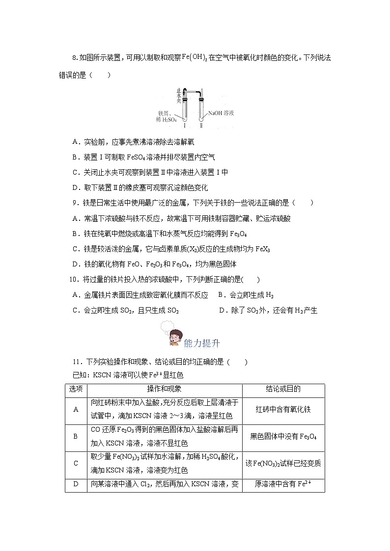 人教版（2019）高中化学必修一3.1.1  《铁的单质》分层作业（原卷版）02