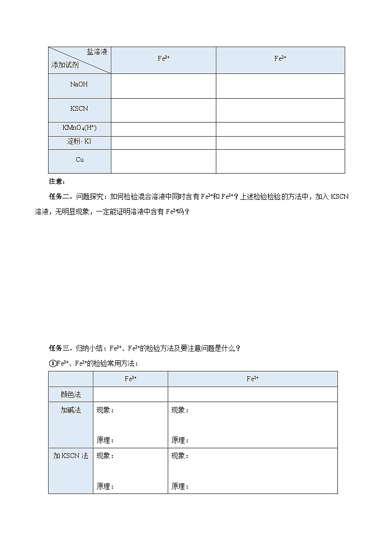 人教版（2019）高中化学必修一3.1.3  《铁的重要化合物—铁盐和亚铁盐》导学案（原卷版）03