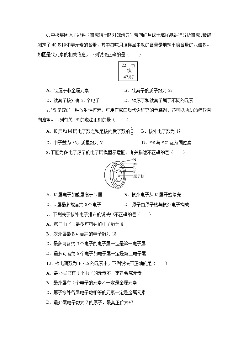 人教版（2019）高中化学必修一4.1.1  《原子结构  核外电子排布》分层作业（原卷版）02