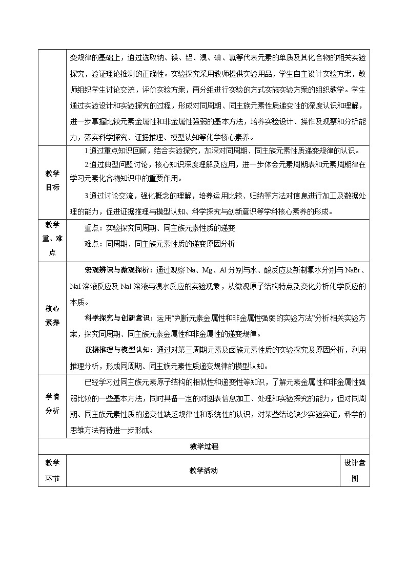 人教版（2019）高中化学必修一专题1《同周期、同主族元素性质的递变》教案02