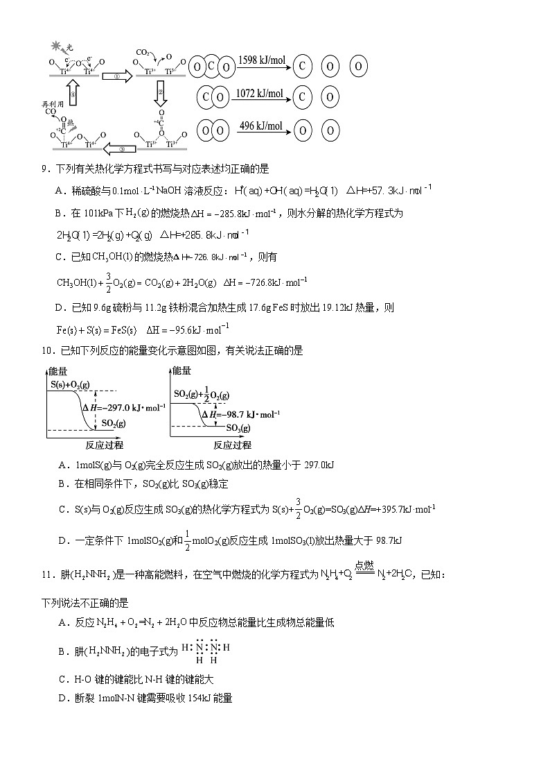 人教版（2019）高中化学选择性必修第一册 第一章《化学反应的热效应》单元测试（原卷版）03