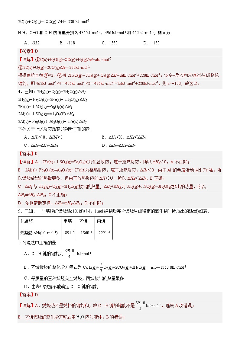 人教版（2019）高中化学选择性必修第一册 第一章《化学反应的热效应》单元测试（解析版）第2页